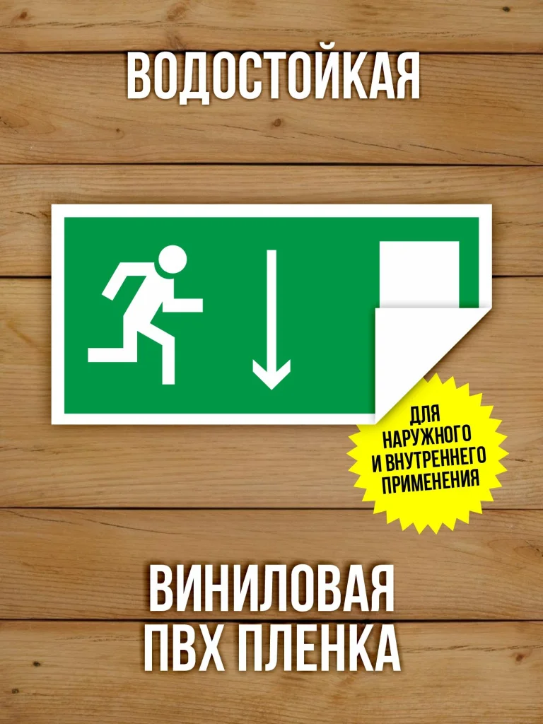 Наклейка Знак E09 Указатель двери эвакуационного выхода (правосторонний) виниловая, 200х100 мм, 10 шт